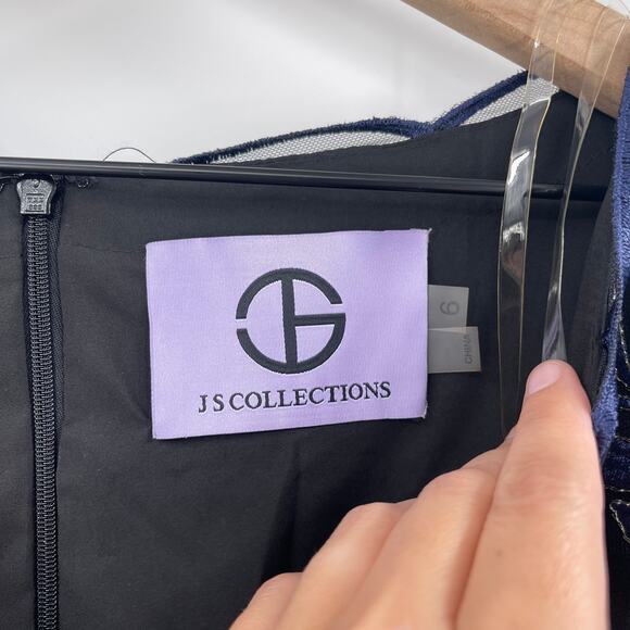 JS Collections Formal Gown Womens 6 Blue Lace Floor Length Evening Wedding - Picture 5 of 12